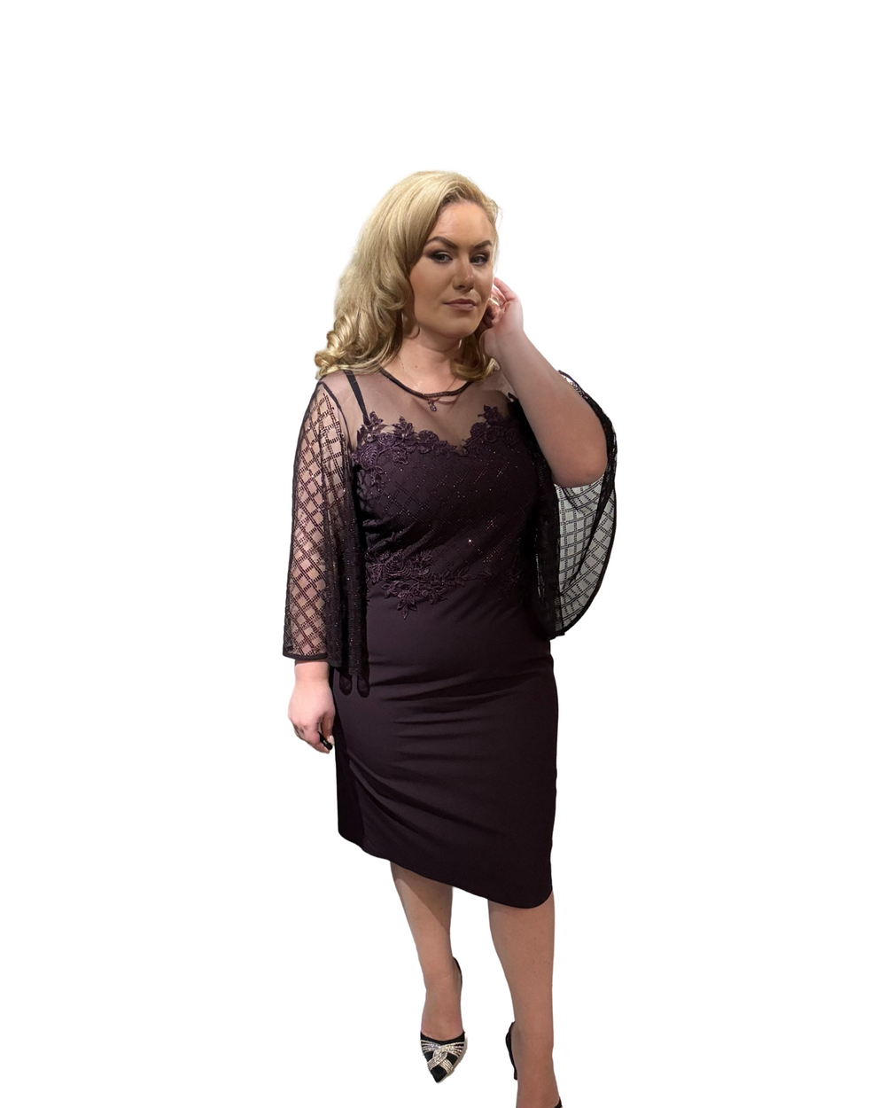 Rochie midi, cu dantelă