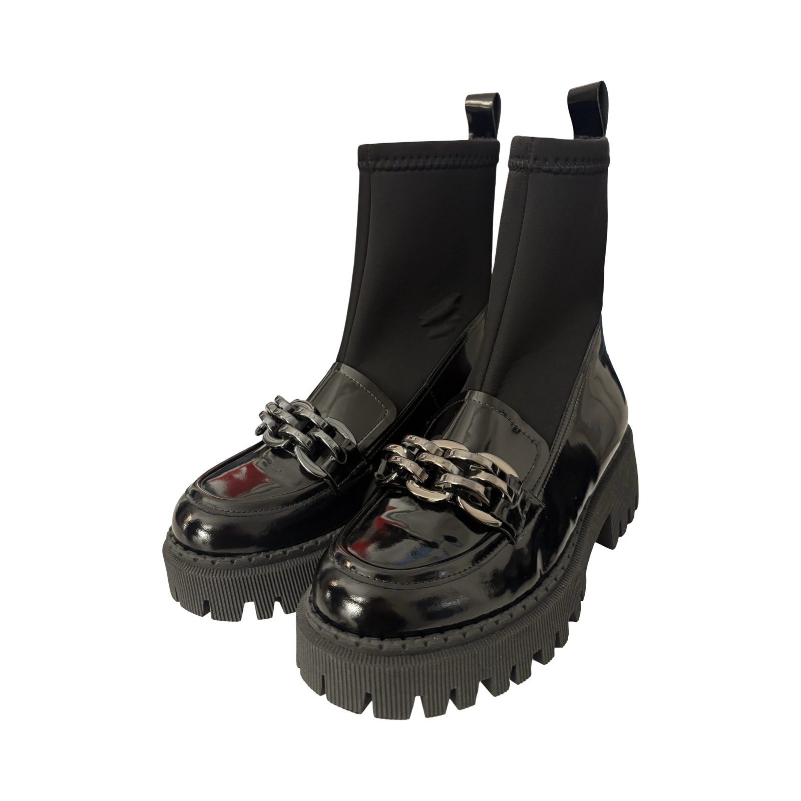 Ghete tip pantof, cu accesorii argintii