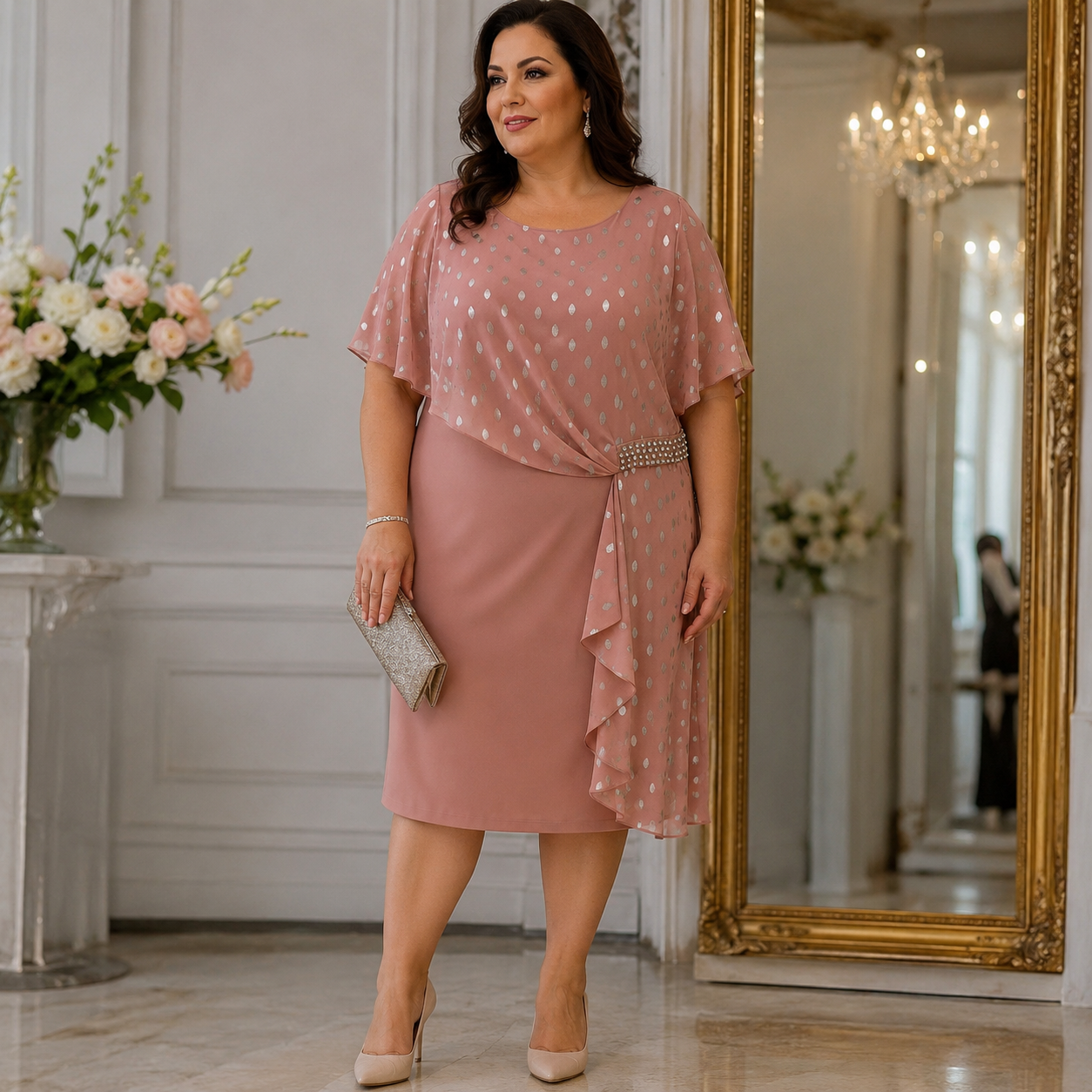 Rochie elegantă  Cleo roz - midi -